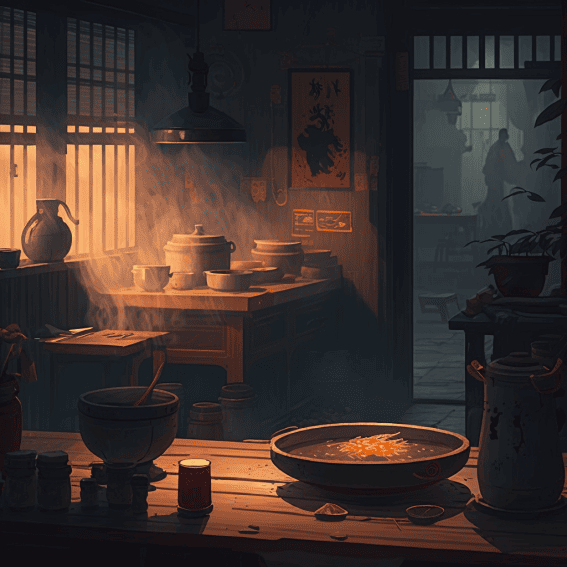A cozy dimly lit interior of a Chinese restaurant wi bfcf2b39 22dd 40e8 ae71 97b3cd729e6a
